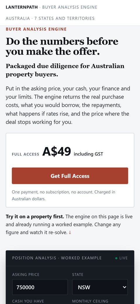 The same product page at phone width.